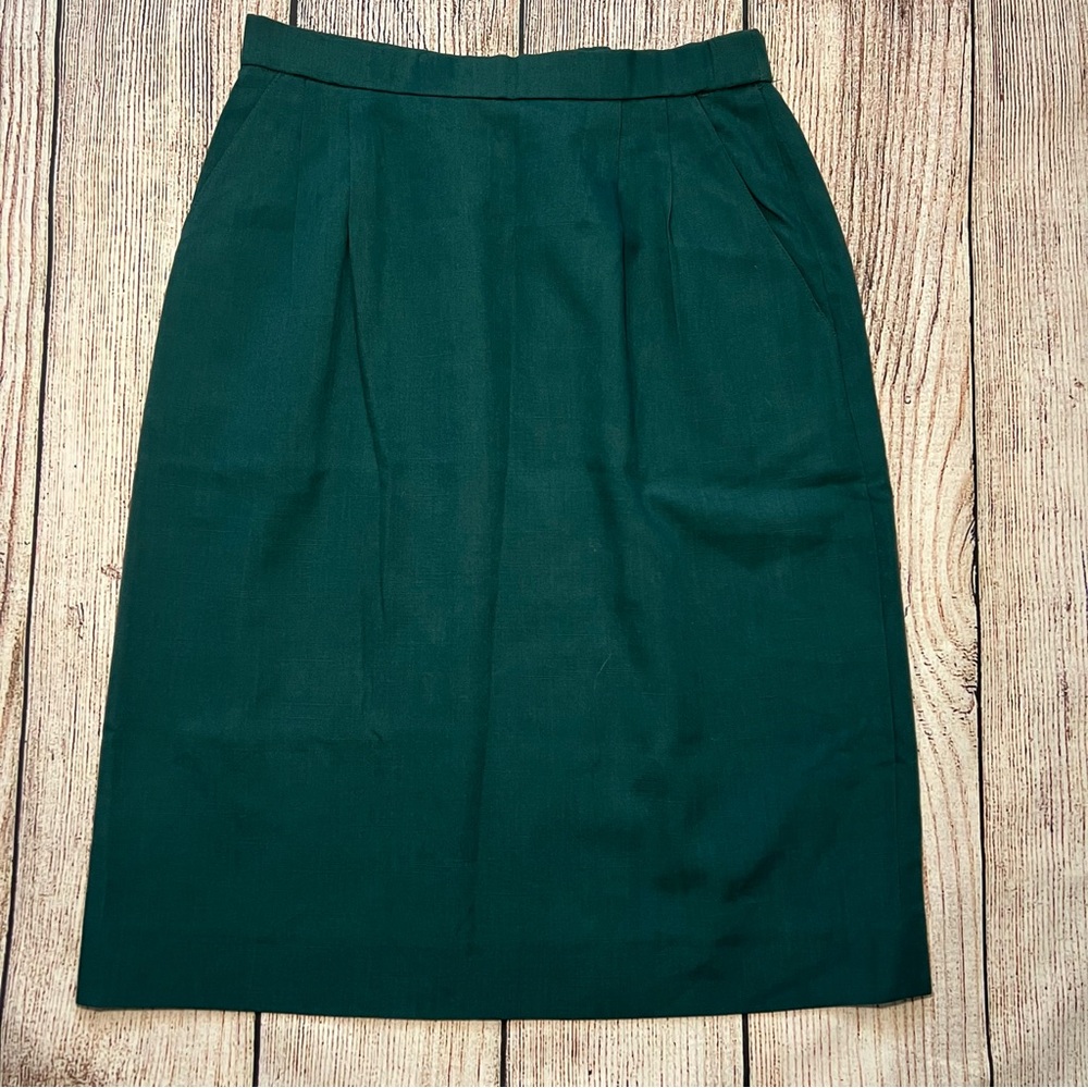 Vintage 80s‎ Prestige Green Pleated Wool Blend Midi Skirt Womens Size 10 Pockets